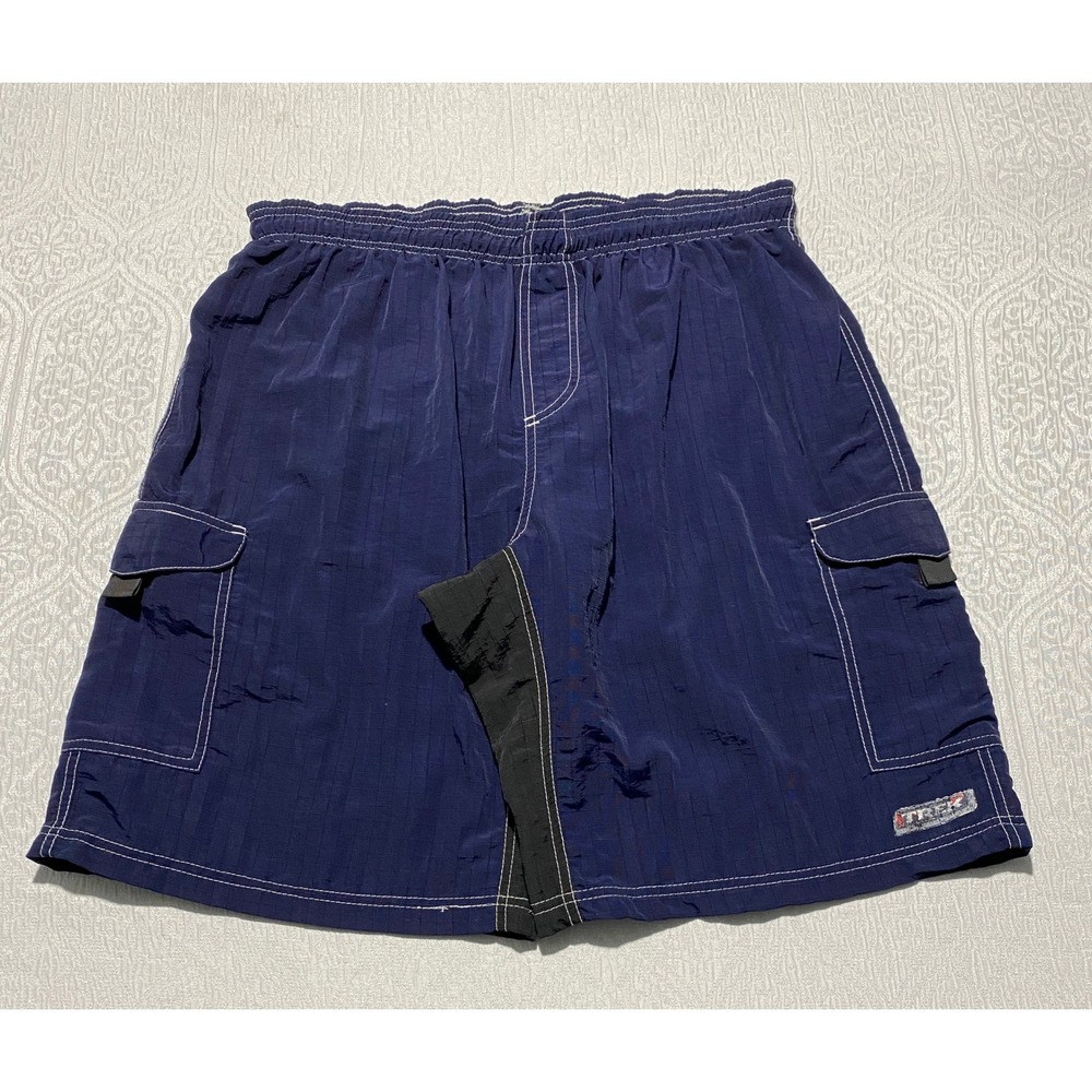 Vintage TREK Bicycle Cargo Cycling Shorts XXL Blue/Black Made in USA 100% Nylon - Picture 2 of 8